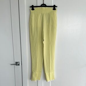 New Salvatore Ferragamo Yellow High-Waisted Linen Pants with defects, 42